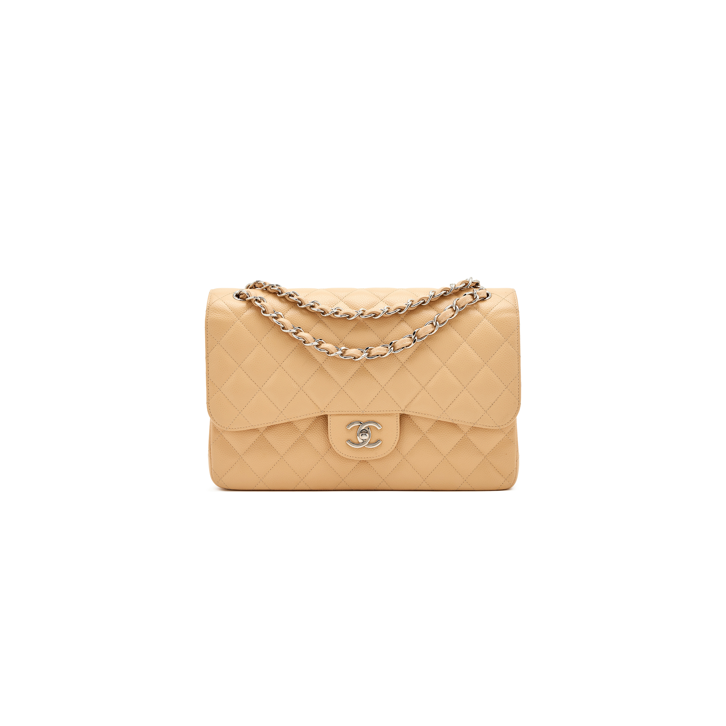 CHANEL MASTER BEIGE CAVIAR CLASSIC JUMBO DOUBLE FLAP BAG SILVER HARDWARE A01117 (23*14.5*6cm)